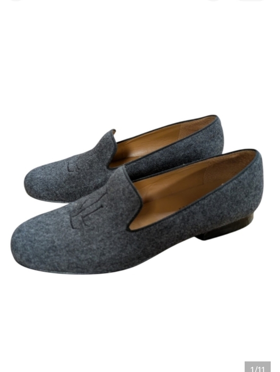 Ralph Lauren Shoes - Lauren Ralph Lauren Charcoal Gray Monogrammed Wool Loafer Size 6